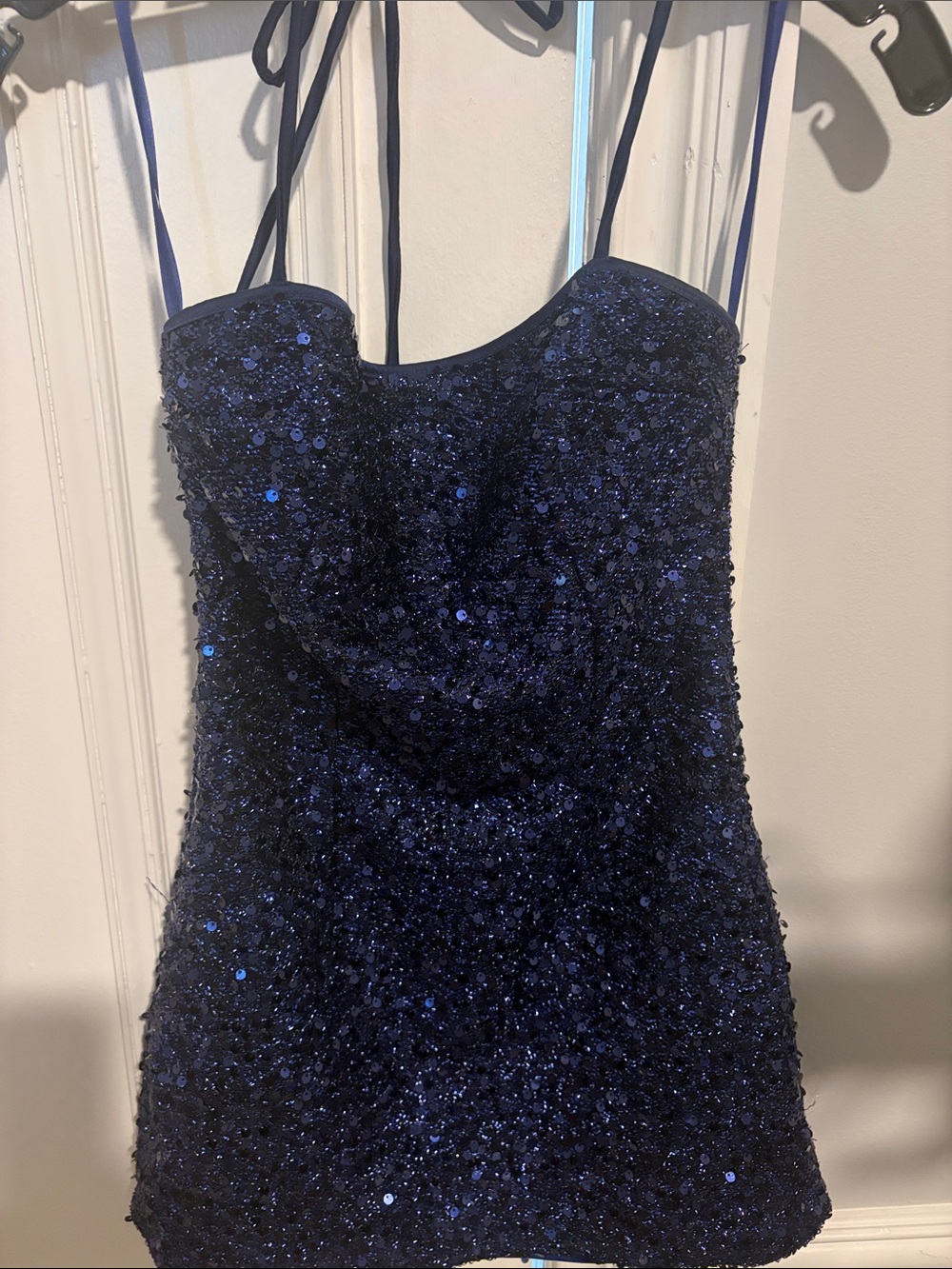 Edikted Navy Sequin Strapless Dress